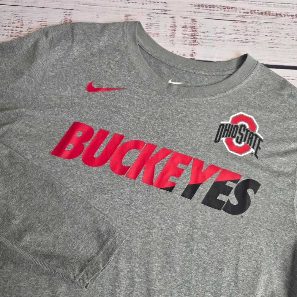Nike Ohio State Buckeyes Mens Gray Dri-FIT Long Sleeve Shirt Large 789593-063